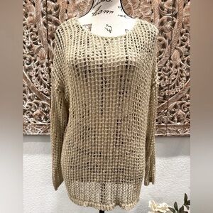 Umgee Super Soft Open Knit Tan Sweater Shirt Top size S